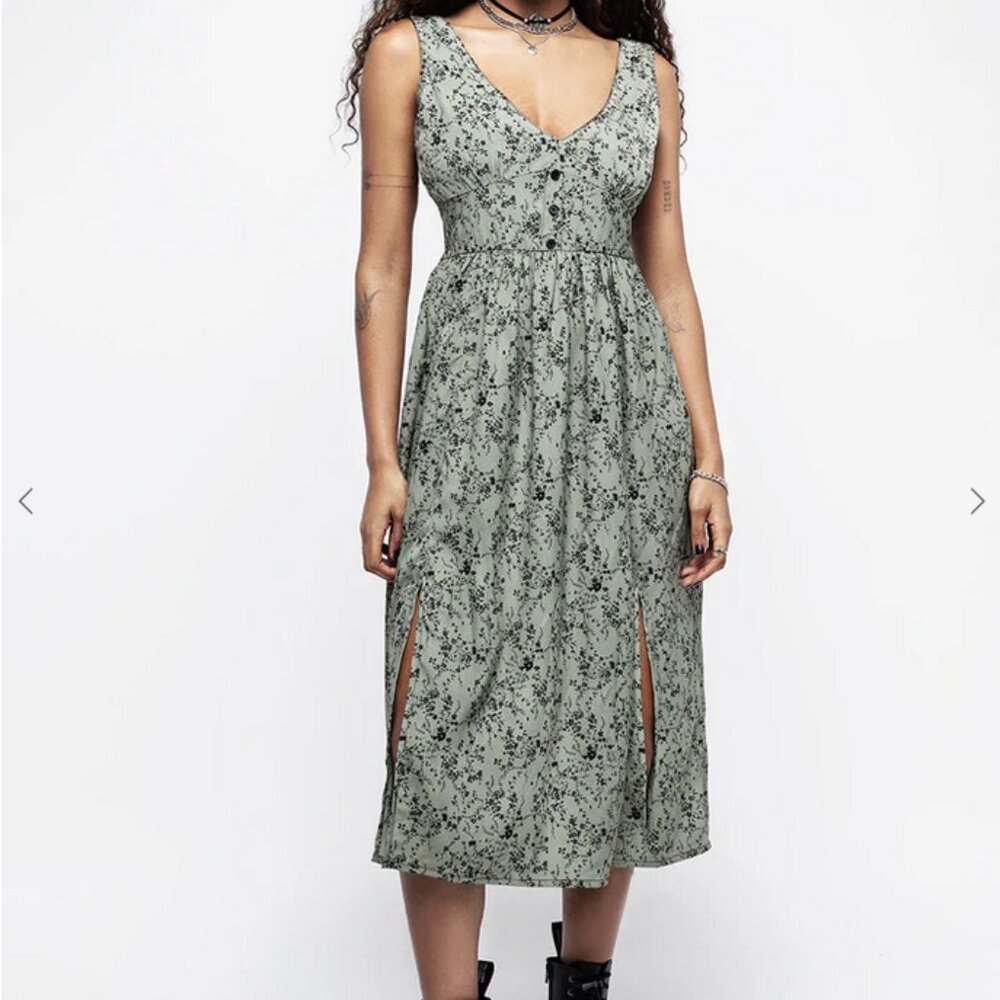 NWOT Disturbia Cassie Green Floral Corset Button Midi Split Dress Size 10
